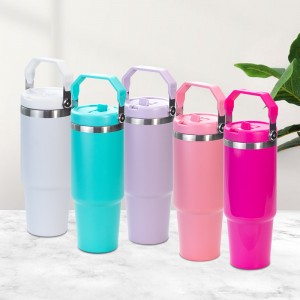 Double Wall Stainless Steel Insulated Cup 3 in 1 Water Bottle 30oz Tumbler with Handle Sublimation Bottle