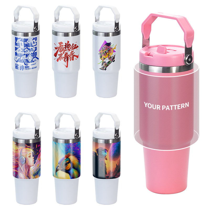 Double Wall Stainless Steel Insulated Cup 3 in 1 Water Bottle 30oz Tumbler with Handle Sublimation Bottle