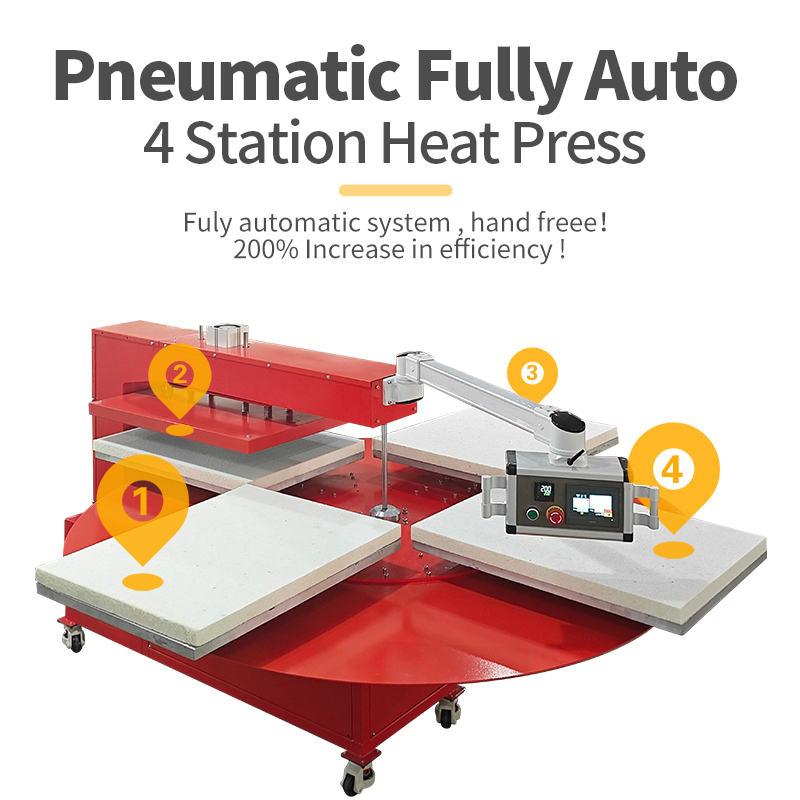 Auplex New Large Heat Press 4 Stations Pneumatic T-shirt Transfer Heat Press Machine