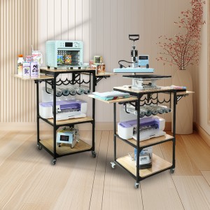 Auplex Multi-functional Heat Press Machine Stand Movable Heat Press Table with Vinyl Roll Holder, Heat Transfer Stand with Folding Shelf