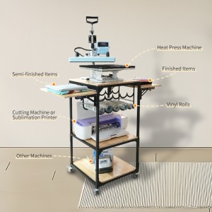 Auplex Multi-functional Heat Press Machine Stand Movable Heat Press Table with Vinyl Roll Holder, Heat Transfer Stand with Folding Shelf